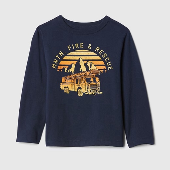 GAP Navy Long Sleeve with Fire & Rescue Graphic - Picture 1 of 5